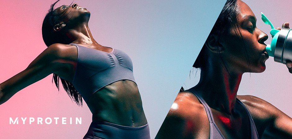 myprotein referral top banner with woman drinking